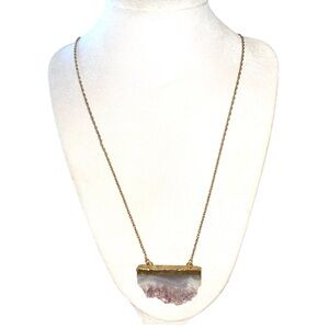 Amethyst crystal Druzy Slice Necklace gold plated  chain fairy boho festival